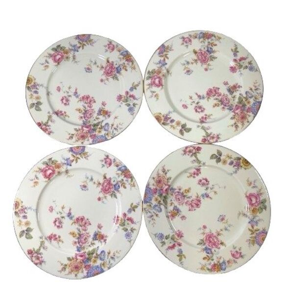 Set of 4 Castleton SUNNYBROOKE Floral Chintz Bone China 10.5" Dinner Plates, USA - Picture 1 of 12